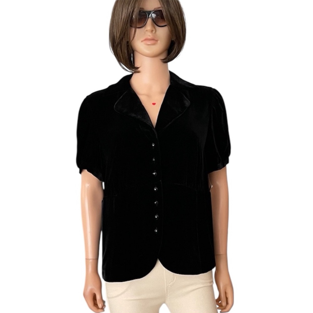 NWT Vintage Talbots Elegant Black Short Sleeve Velvet Blouse